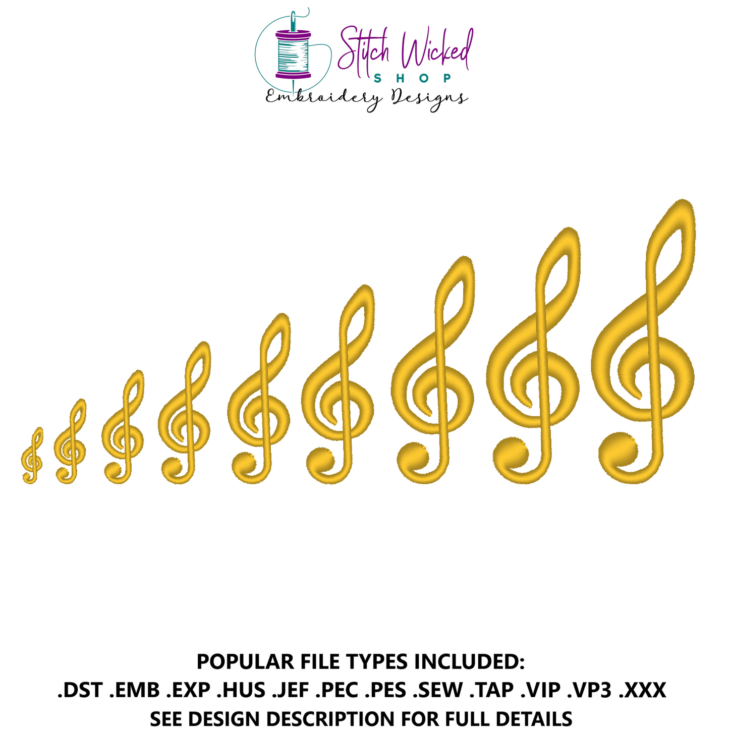 Treble Clef Embroidery Design