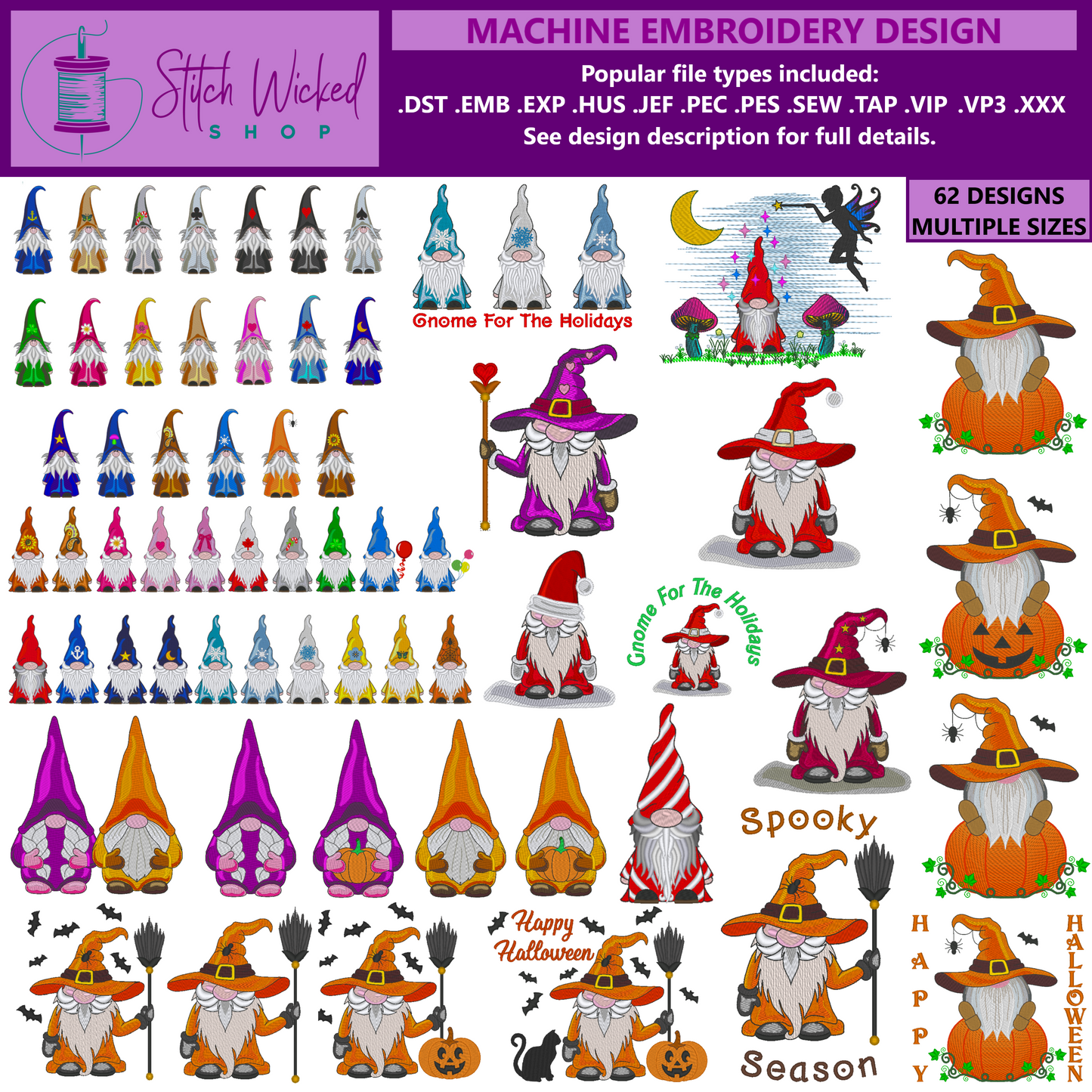 Ultimate Gnome Design Bundle, 62 Gnome Machine Embroidery Designs