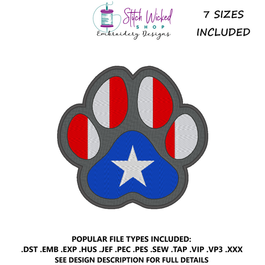 USA Flag Puppy Dog Paw Print Machine Embroidery Design