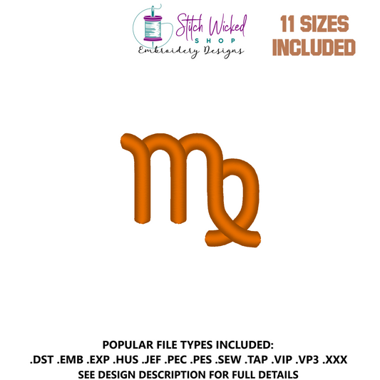 Virgo Mini Satin Stitch Zodiac Symbol Embroidery Design