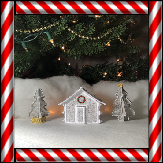 Free Standing Lace 3D Winter Village House Machine Embroidery Designs, 4X4 Christmas Village Cottage