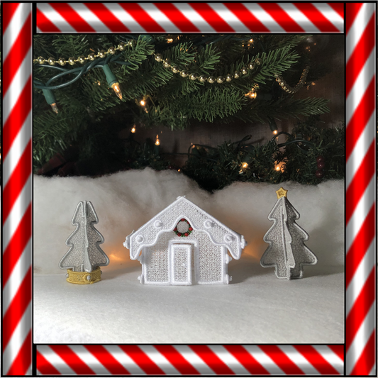 Free Standing Lace 3D Winter Village House Machine Embroidery Designs, 5X7 Christmas Village Cottage