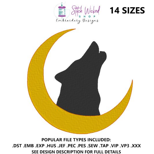 Moon With Wolf Silhouette Machine Embroidery Design