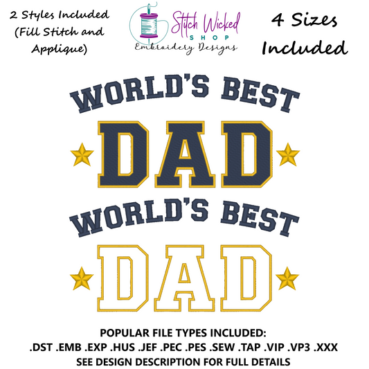 World's Best Dad Father's Day Machine Embroidery Design
