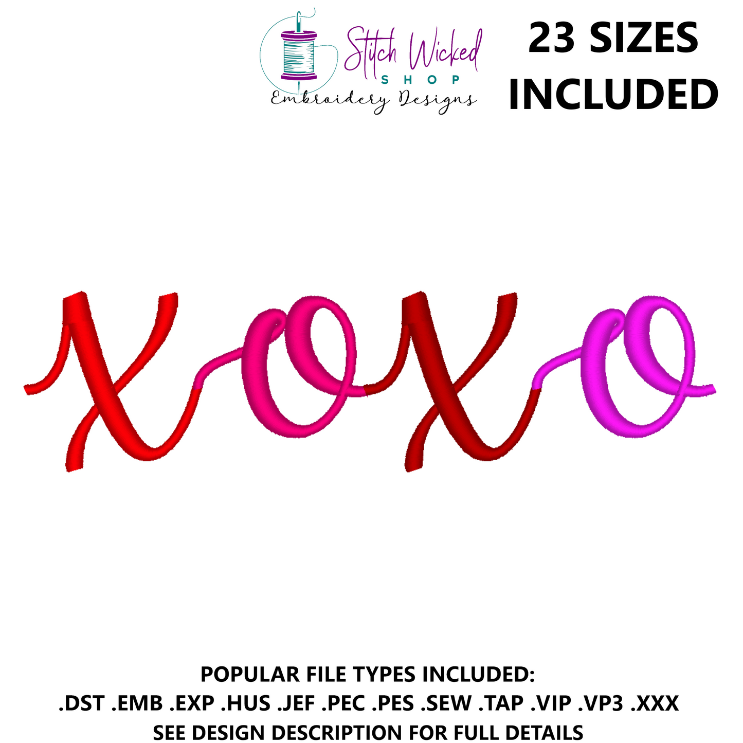 XOXO Script Font Valentine's Day Machine Embroidery Design
