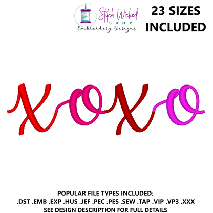 XOXO Script Font Valentine's Day Machine Embroidery Design
