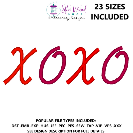 XOXO Text Valentine's Day Machine Embroidery Design