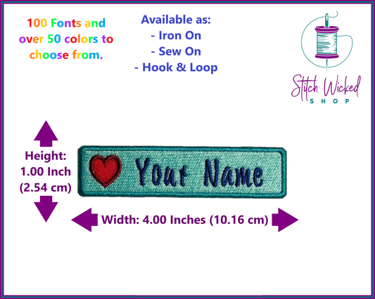 Custom Heart Name Patch, 1 X 4 Name Patch, Custom Embroidered Name Tag, Personalized Name Tape, Name Patch for Jacket, Patch for Backpack