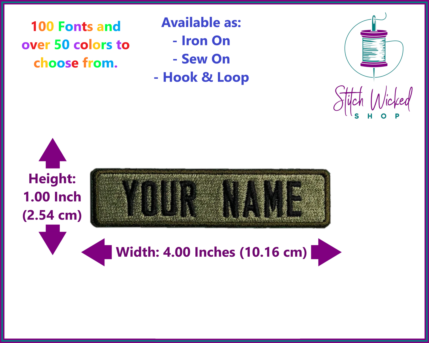 5 X 1 Name Patch, Embroidered Name Tag, Iron-on/velcro Custom Name Tape 