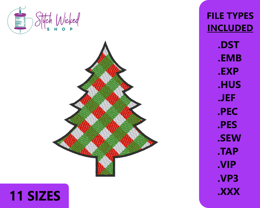 Three Color Diagonal Plaid Christmas Tree Machine Embroidery Design, Digital Download - Stitch Wicked Shop