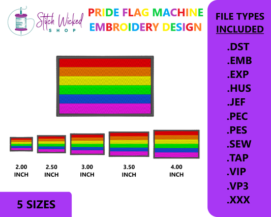 6 Color Rainbow Pride Flag Machine Embroidery Design, LGBTQ Pride Flag Embroidery Design, 5 Sizes