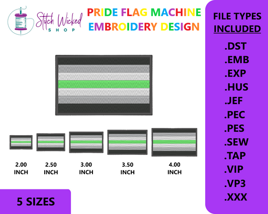 Agender Pride Flag Machine Embroidery Design, LGBTQ Pride Flag Embroidery Design, 5 Sizes
