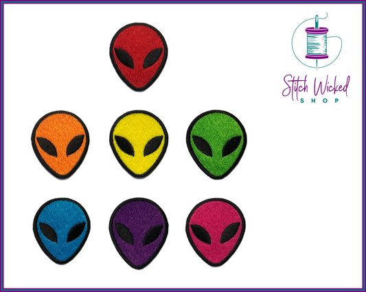 Alien Head Patch, Alien Head Rainbow, Patch Set, Outer Space Patches, Embroidered Patches, Martian, Roswell, Custom Colors, Set of 7 Patches