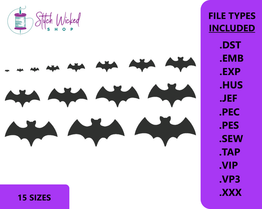 Bat Silhouette Halloween Embroidery Design