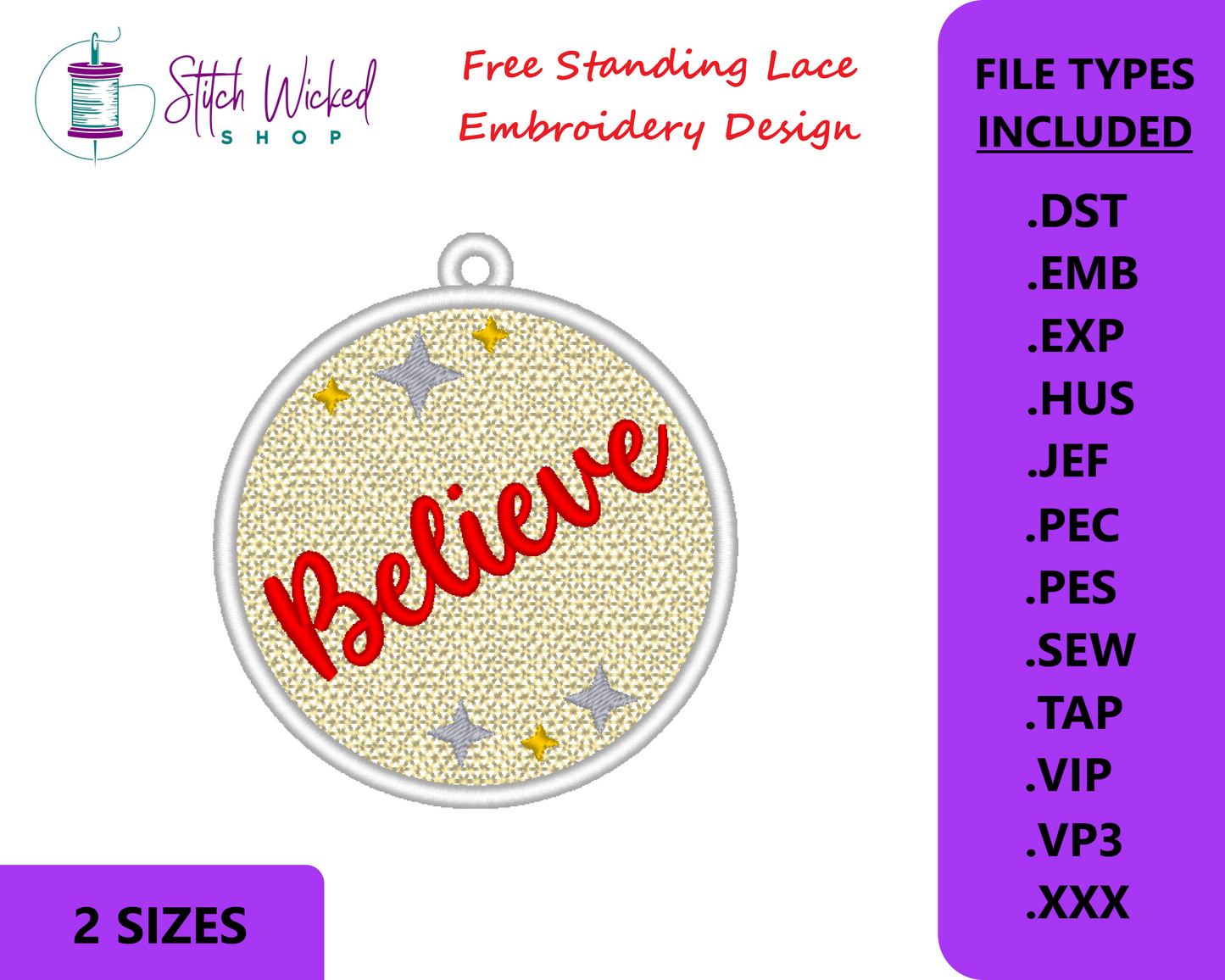 Free Standing Lace Christmas Ball Ornament Machine Embroidery Design, FSL Believe Decoration