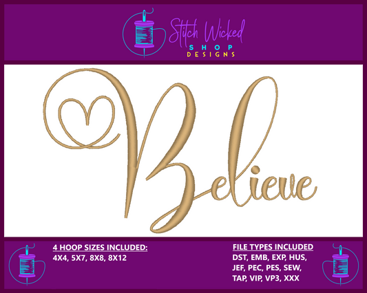Believe Machine Embroidery Design, Christmas Embroidery Design