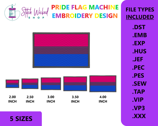 Bisexual Pride Flag Machine Embroidery Design, LGBTQ Pride Flag Embroidery Design, 5 Sizes