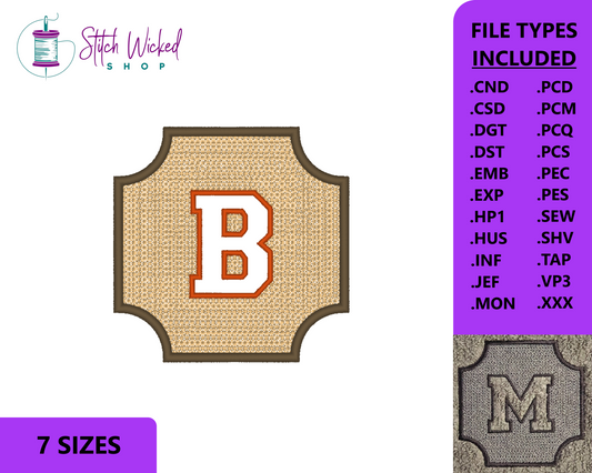 Embossed Varsity Letter Monogram Embroidery Design, Letter B