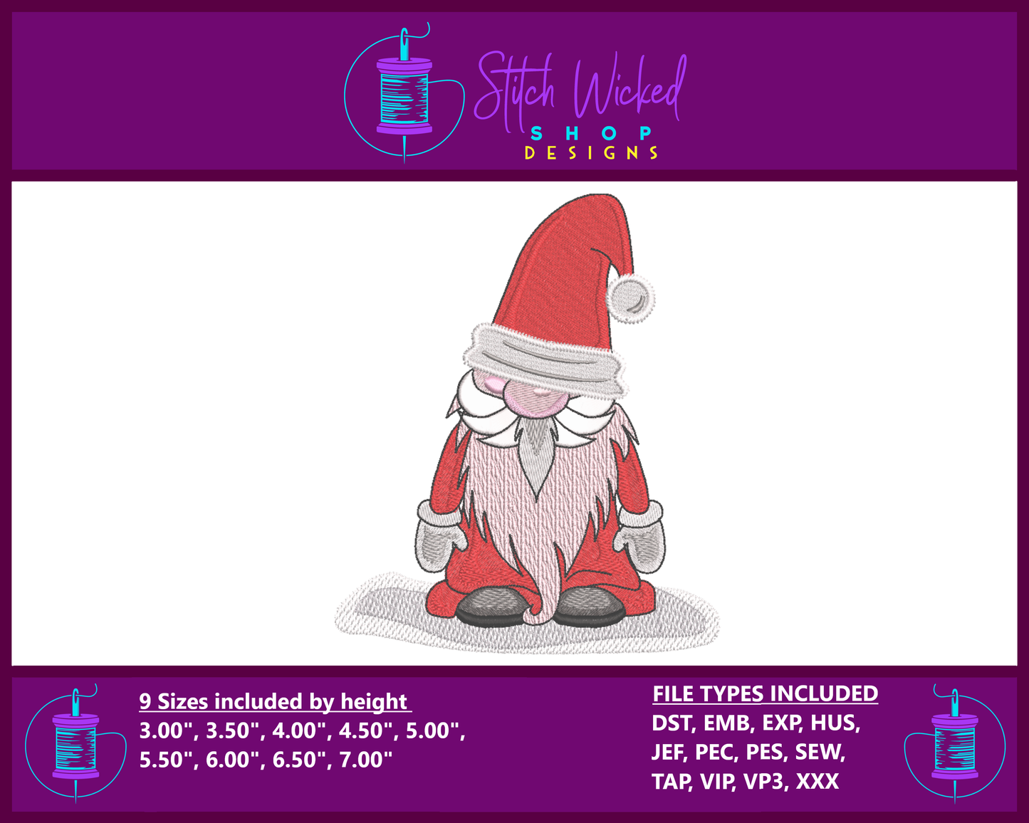 Santa Gnome Machine Embroidery Design