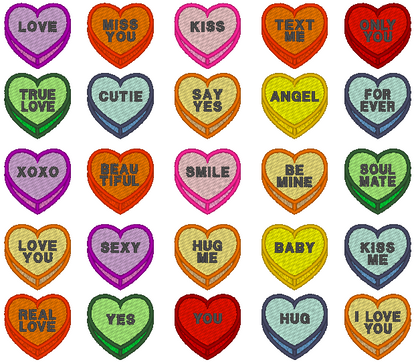 Candy Hearts with Sayings Embroidery Design Bundle