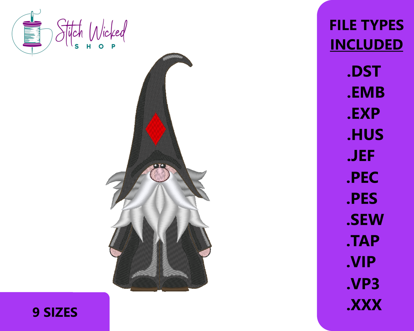 Gnome Machine Embroidery Design, Diamonds Hat Card Suit