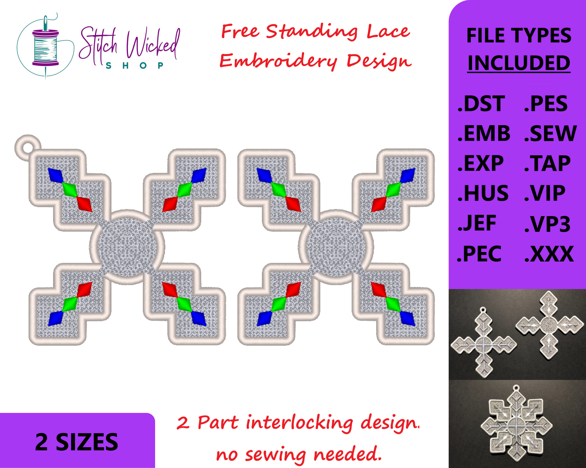 Free Standing Lace Snowflake Interlocking Ornament Embroidery Design ...
