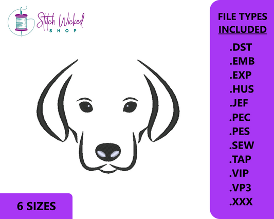 Dog Head Silhouette Outline Machine Embroidery Design, Puppy Dog Design, Digital Download, 6 Sizes Included - Stitch Wicked Shop