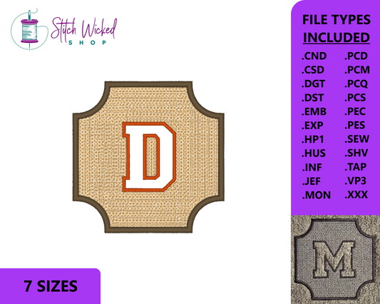 Embossed Varsity Letter Monogram Embroidery Design, Letter D