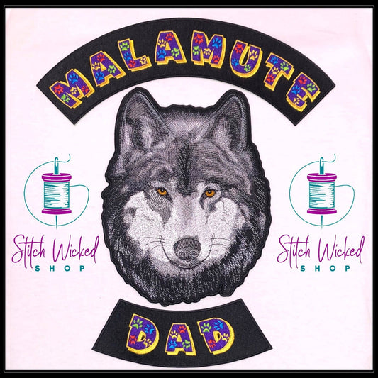 Malamute Dog Dad, Large Fully Embroidered Iron On Patch Set - Stitch Wicked Shop