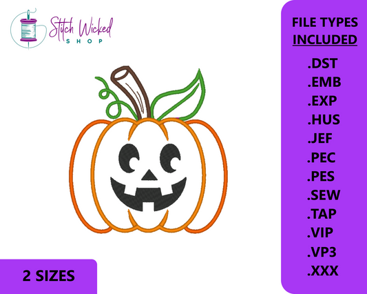 Pumpkin Jack O Lantern, Halloween Applique, Machine Embroidery Design, Digital Download (Face 1) - Stitch Wicked Shop