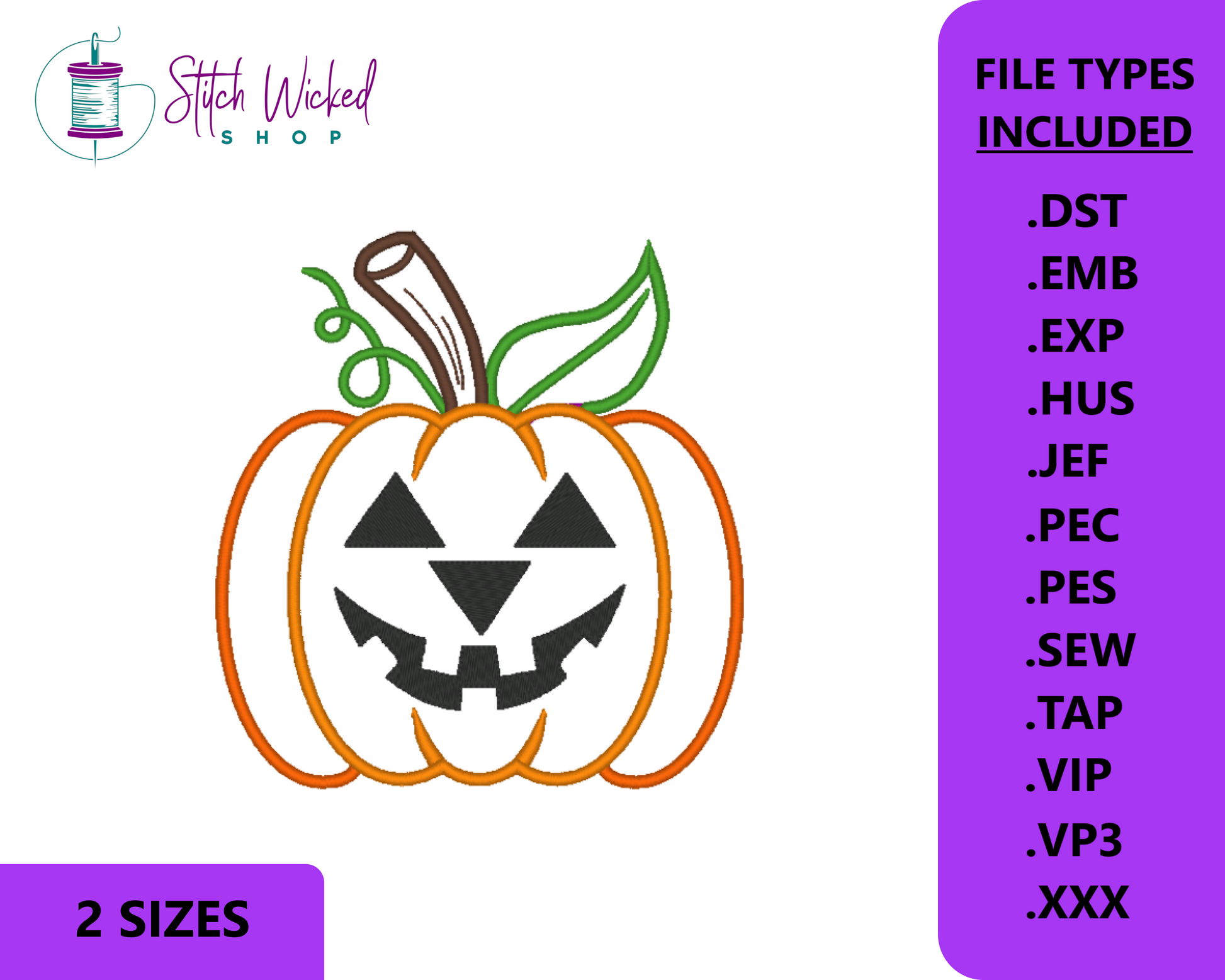 Pumpkin Jack O Lantern, Halloween Applique, Machine Embroidery Design, Digital Download (Face 3) - Stitch Wicked Shop