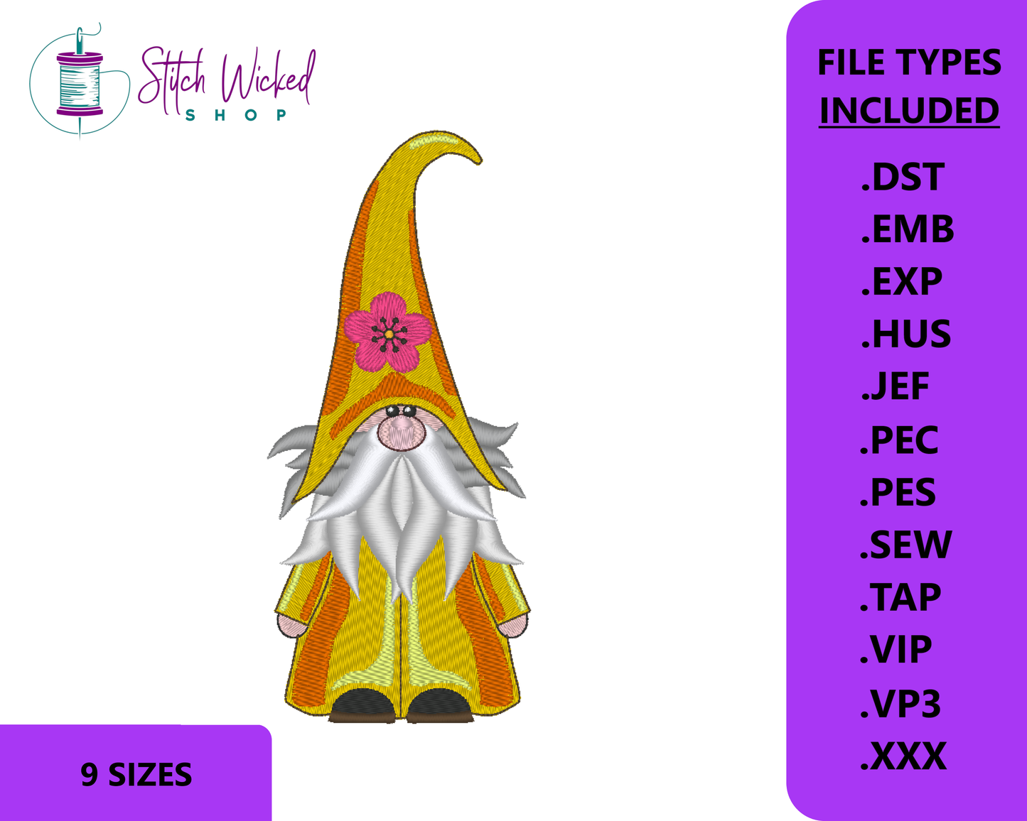 Gnome Machine Embroidery Design, Flower Hat