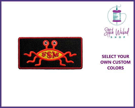 Flying Spaghetti Monster Embroidered Patch, FSM Church of the Flying Spaghetti Monster, Pastafarianism Patch, Custom Embroidered Patch