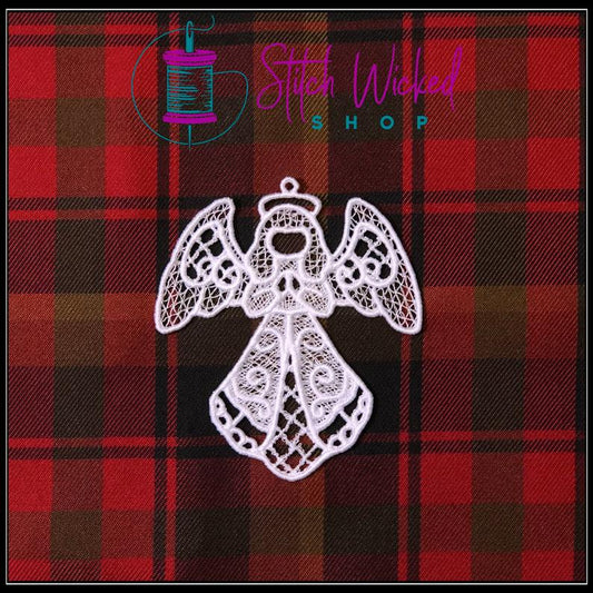 Lace Angel Christmas Tree Decoration, Free Standing Lace Ornament - Stitch Wicked Shop