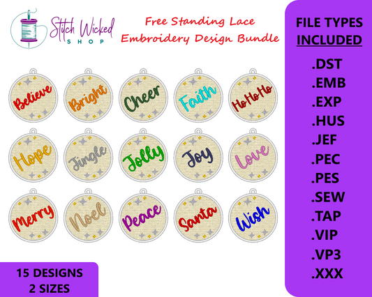 Free Standing Lace Christmas Ball Ornaments Machine Embroidery Design Bundle, 15 FSL Designs With 2 sizes