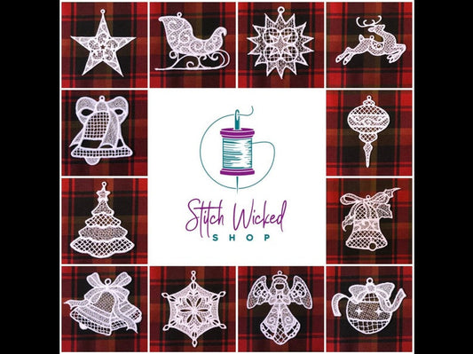 Lace Christmas Tree Decorations, Set of 12 Freestanding Lace Christmas Decorations - Stitch Wicked Shop