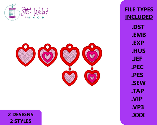 FSL Hearts Earrings Embroidery Design Bundle