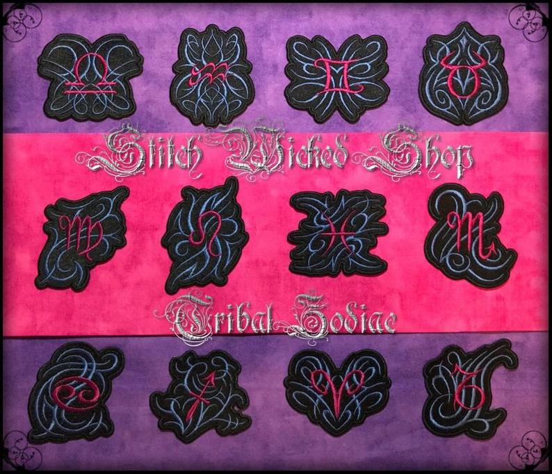 Gemini Tribal Zodiac, Fully Embroidered Patch - Stitch Wicked Shop