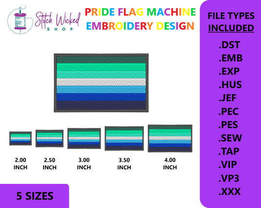 Gay Men's Pride Flag Machine Embroidery Design, LGBTQ Pride Flag Embroidery Design, 5 Sizes