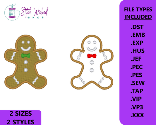 Gingerbread Man Machine Embroidery Design, Small Applique and Filled, Digital Download - Stitch Wicked Shop