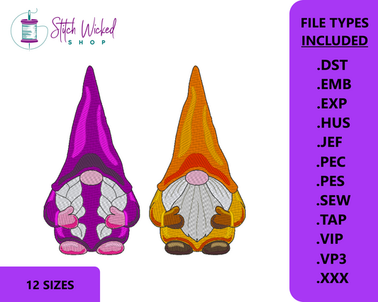 Boy Gnome and Girl Gnome Machine Embroidery Design, 2 Separate Designs