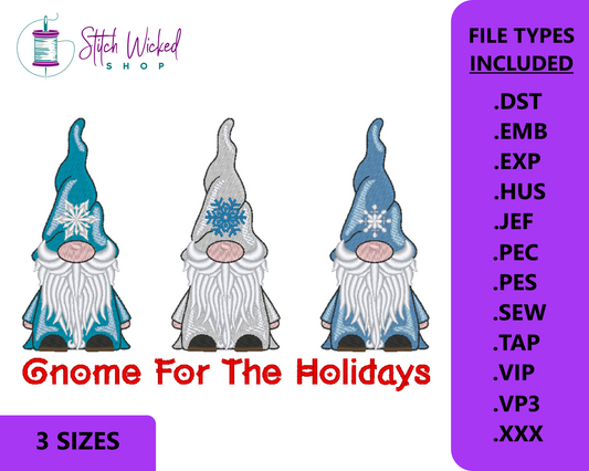 Gnome For The Holidays, Machine Embroidery Design, Christmas Snowflake Gnomes, Christmas Embroidery Pattern, Holiday Gnome Embroidery Design