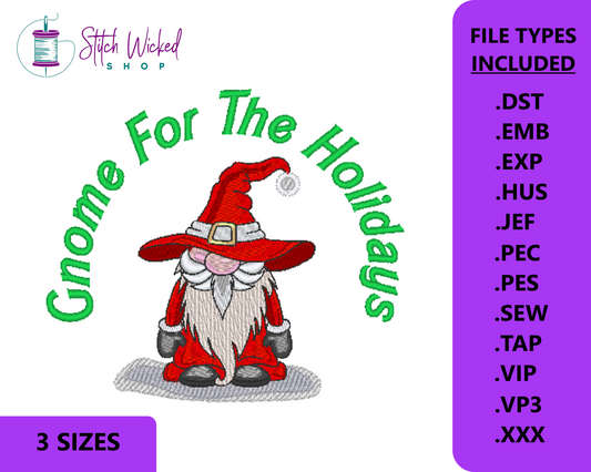 Gnome For The Holidays, Santa Christmas Gnome, Machine Embroidery Design, Christmas Gnome, Embroidery Pattern, Home For The Holidays Pattern
