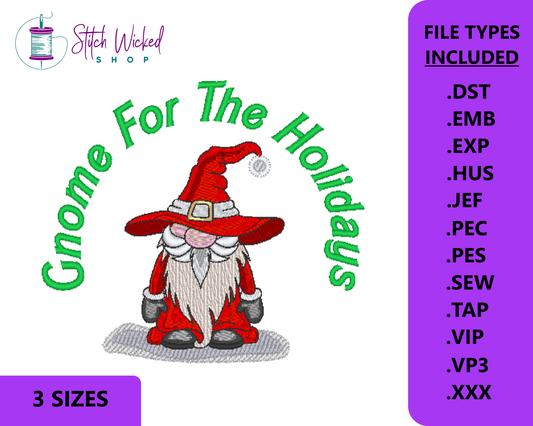 Gnome For The Holidays Santa Christmas Gnome Machine Embroidery Design - Stitch Wicked Shop