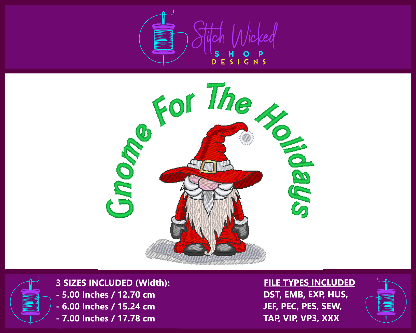 Gnome For The Holidays Santa Christmas Gnome Machine Embroidery Design - Stitch Wicked Shop