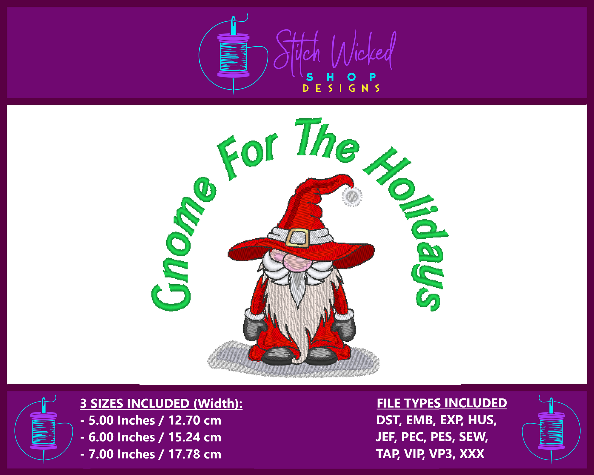 Gnome For The Holidays Santa Christmas Gnome Machine Embroidery Design - Stitch Wicked Shop