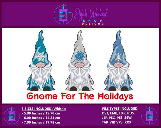 Gnome For The Holidays Machine Embroidery Design - Stitch Wicked Shop