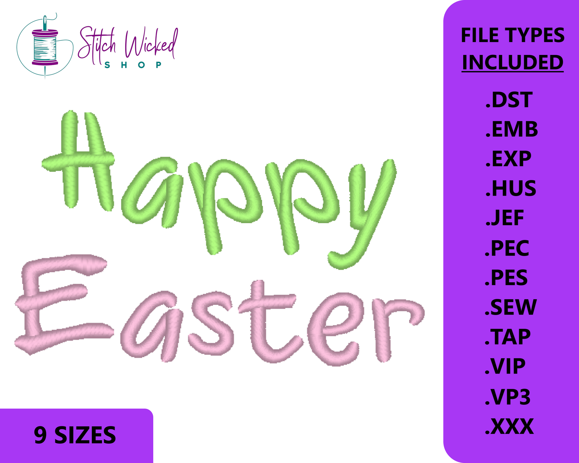 Happy Easter Text Machine Embroidery Design, Digital Download - Stitch Wicked Shop