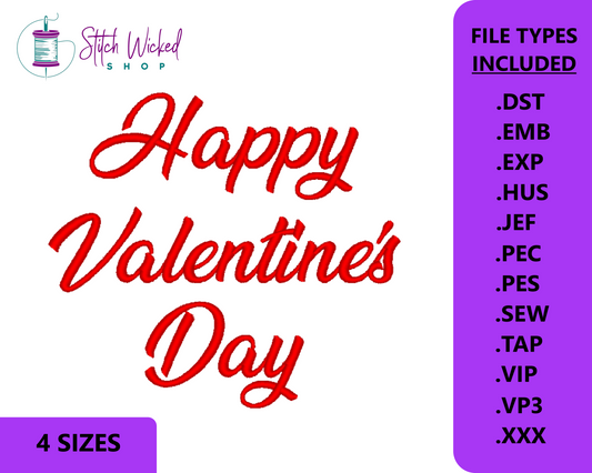 Happy Valentine's Day Script, Machine Embroidery Design, Happy Valentine's Day, Embroidery Pattern, Valentines Embroidery Design, 4 Sizes