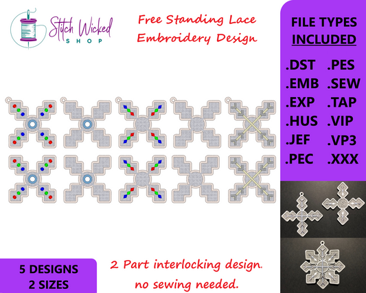 Free Standing Lace Snowflakes Embroidery Design Bundle, Interlocking Design, No Sewing Required